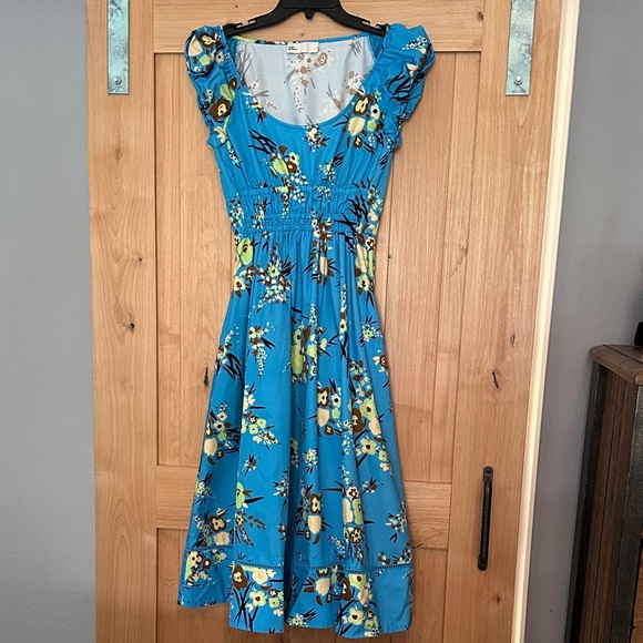 Tory Burch Cap Sleeve Scoop Neck Dress Blue Drop Bouquet Floral Poplin Size 4/S - Picture 9 of 14